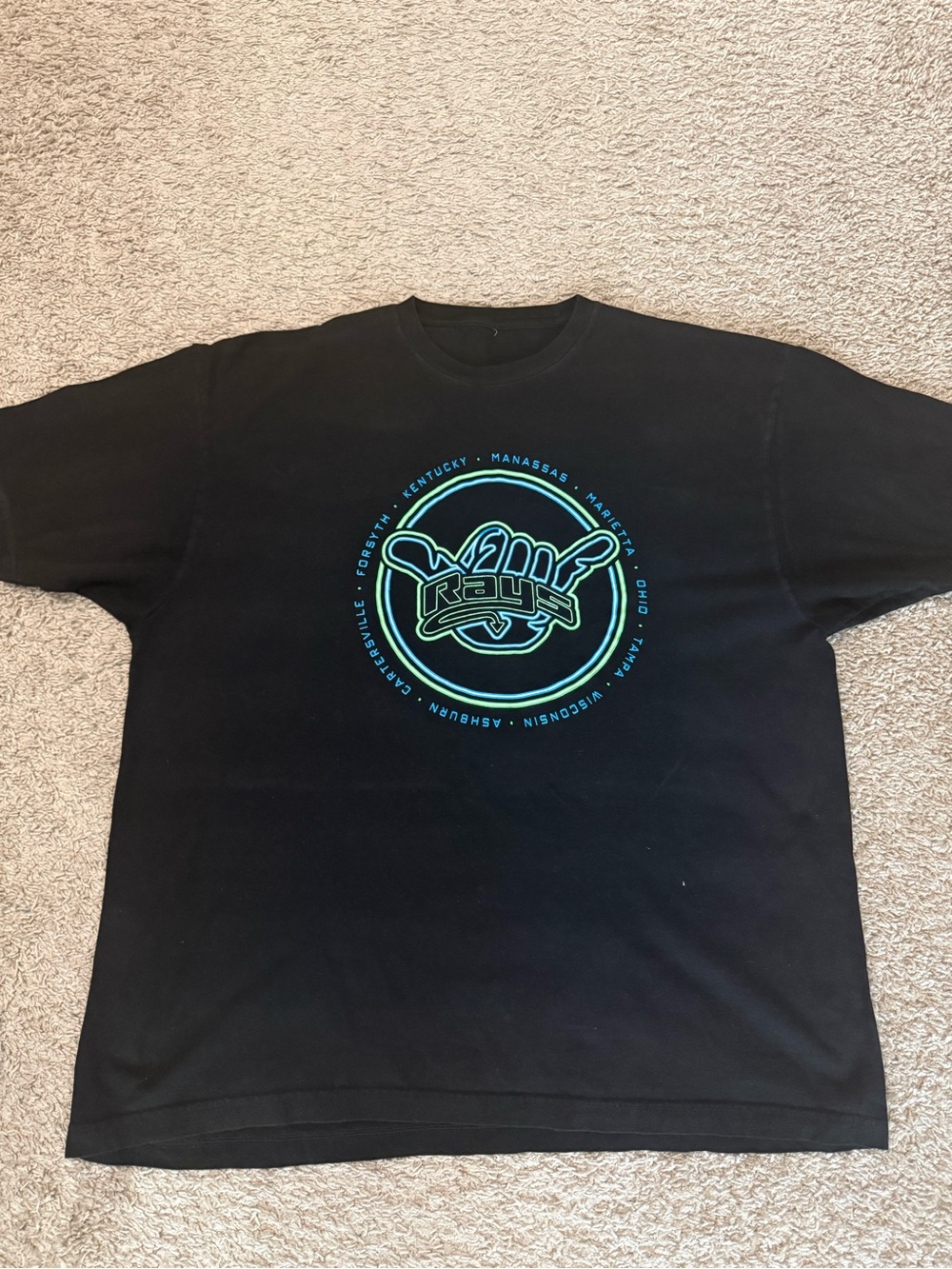 Black Graphic Tee with Neon Blue-Green  Stingray Allstars Logo